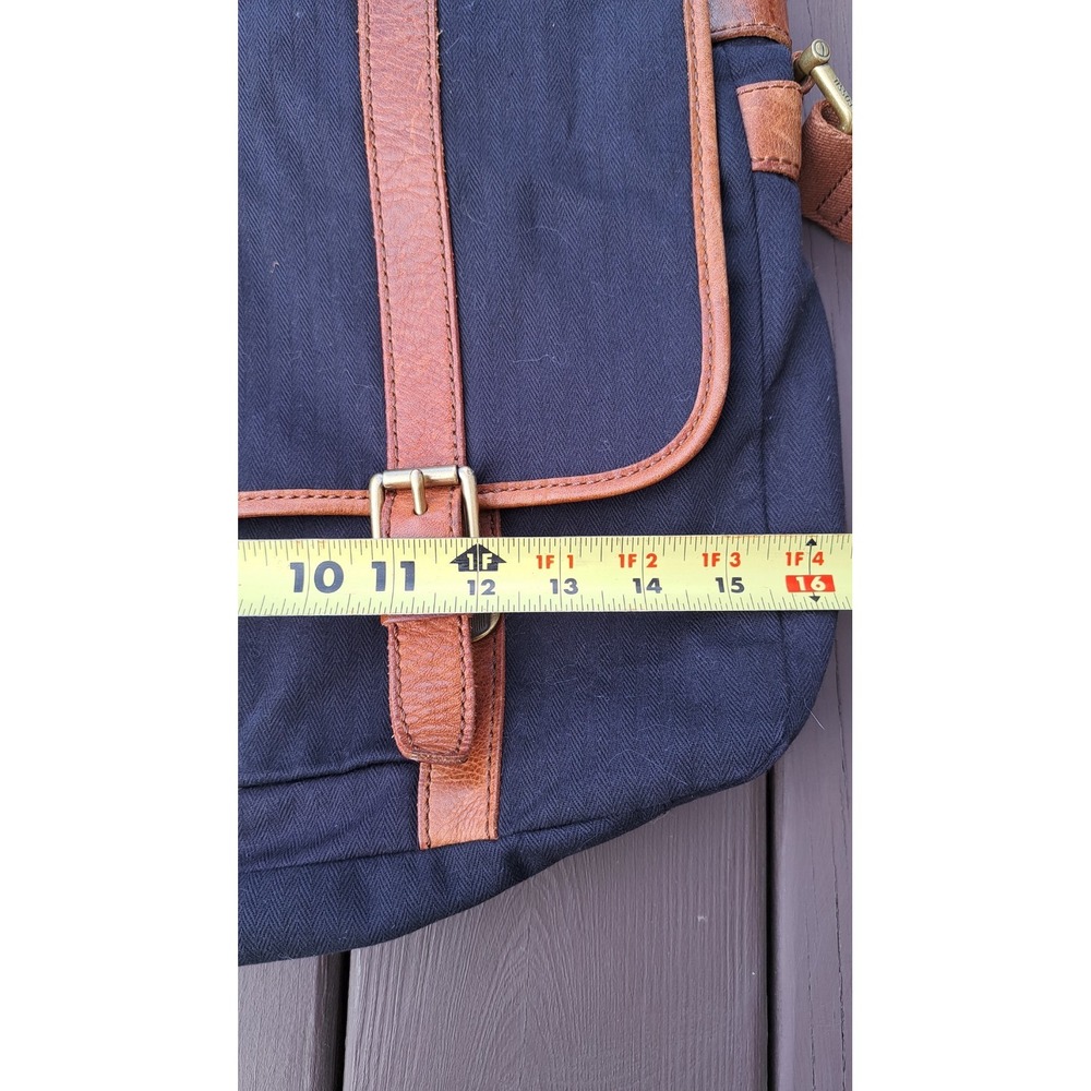 Fossil Mens Black Canvas Leather Trim Messenger Bag Laptop Crossbody Briefcase - Picture 2 of 14